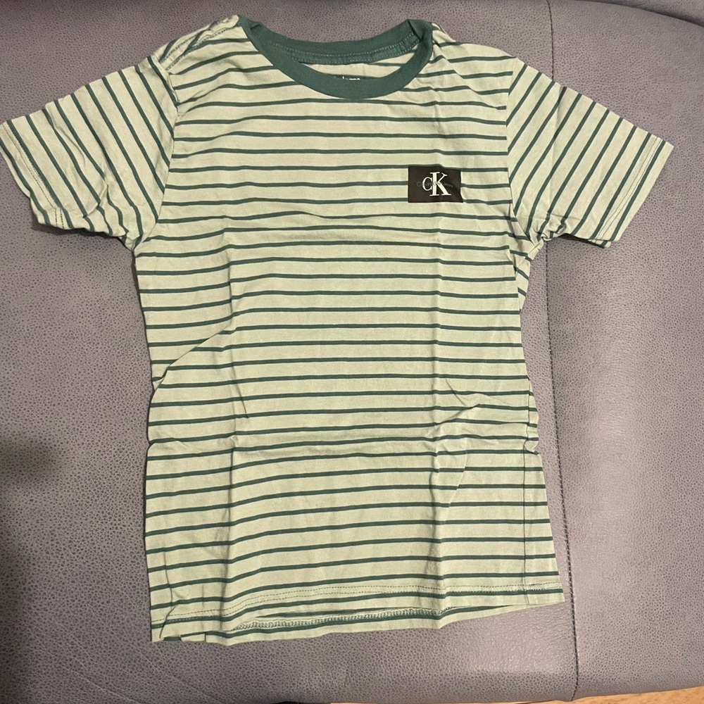 Size 4T boys Calvin Klein Kids' Teal Striped Tee short sleeve summer cotton